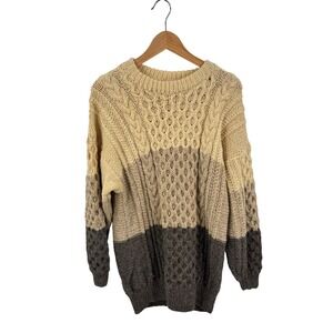 Unbranded Cable Knit Wool Sweater Oversized Chunky Fisherman Color Block